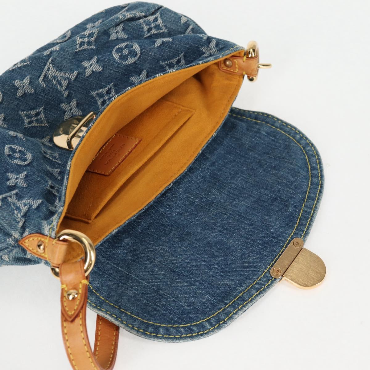 Monogram Denim Mini Preity Shoulder Bag Blue