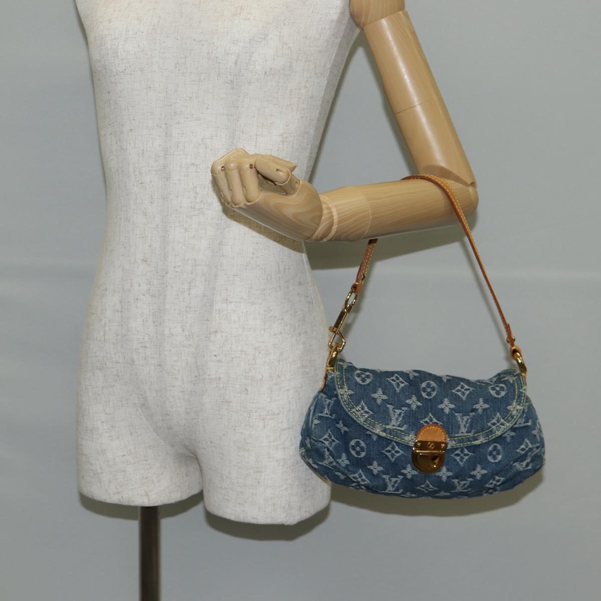Monogram Denim Mini Preity Shoulder Bag Blue