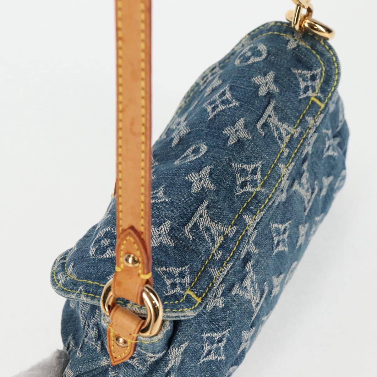 Monogram Denim Mini Preity Shoulder Bag Blue