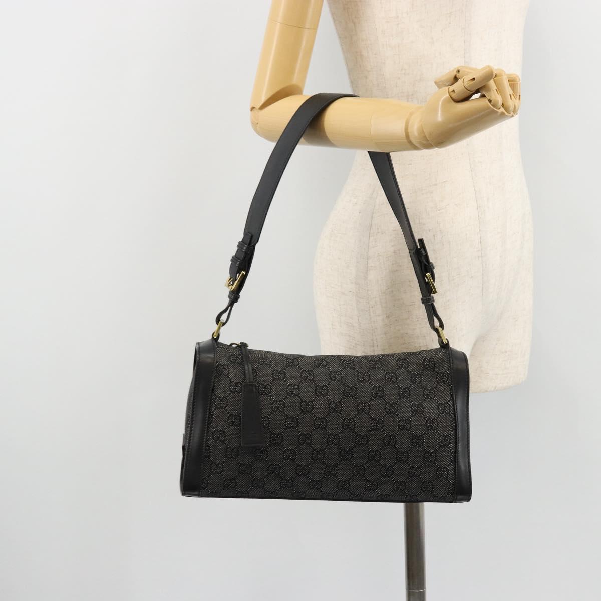 GG Canvas Shoulder Bag Black Gold