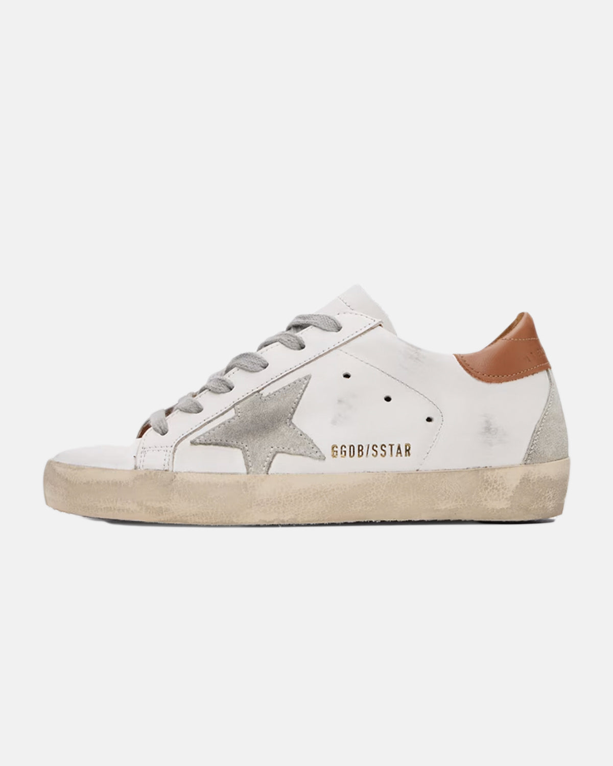 Super-Star White Vacchetta Tan Gray Suede Patch