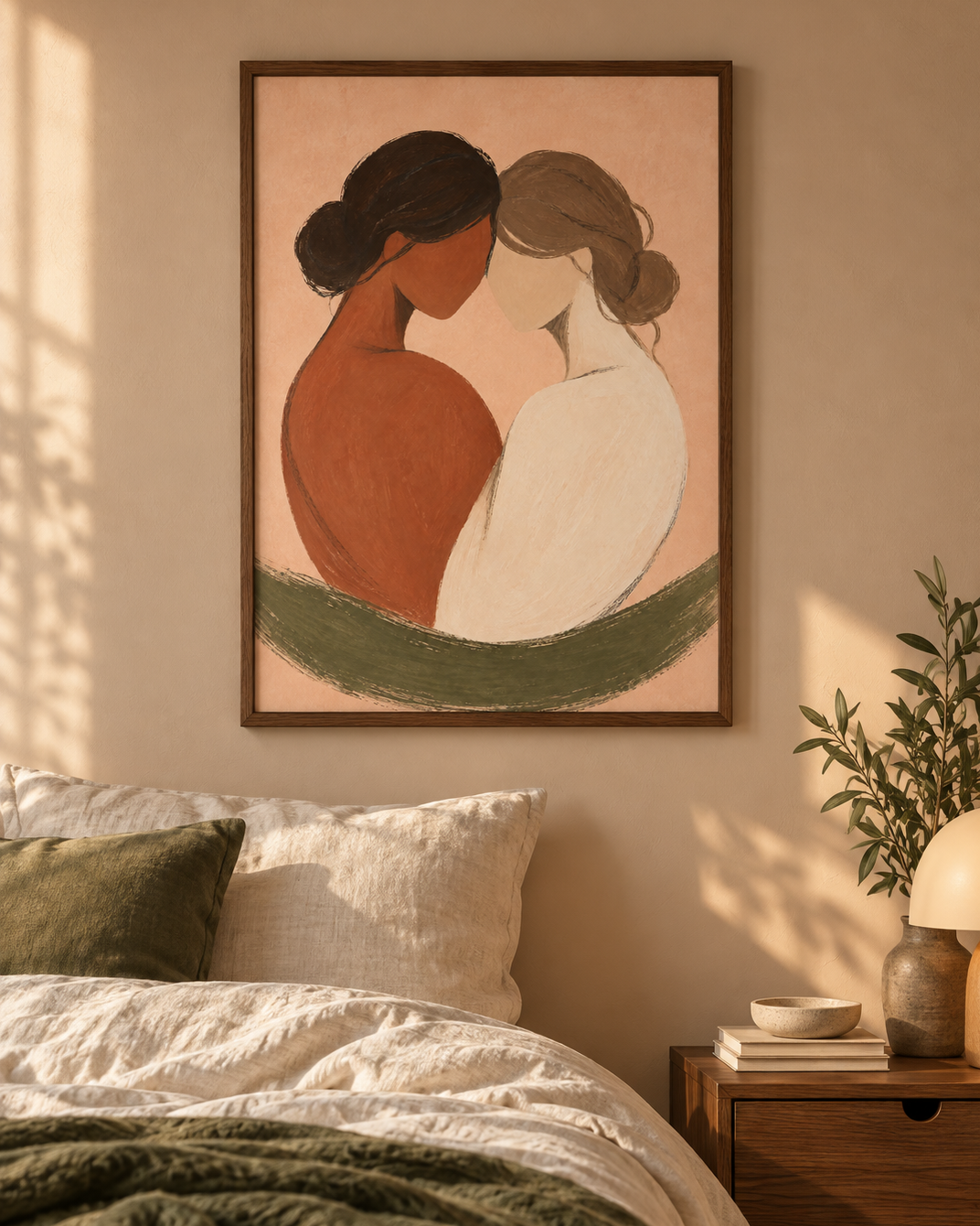 Nära poster från Kanva i varmt sovrum med valnöt ram. Ram säljs separat.