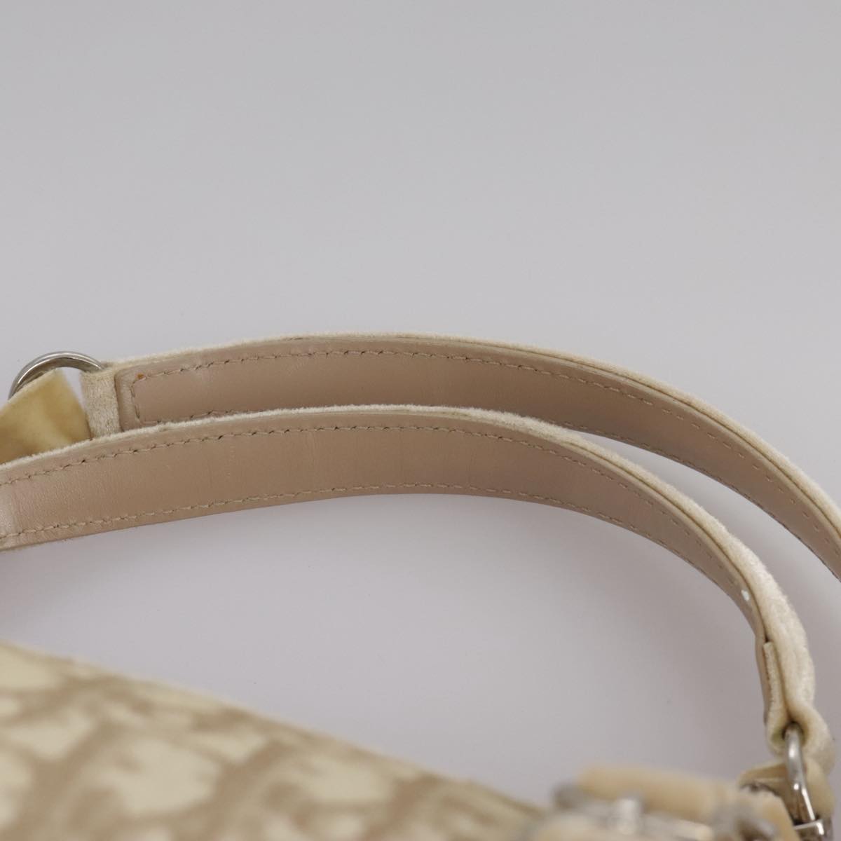 Trotter Canvas Chain Hand Bag PVC Beige Silver