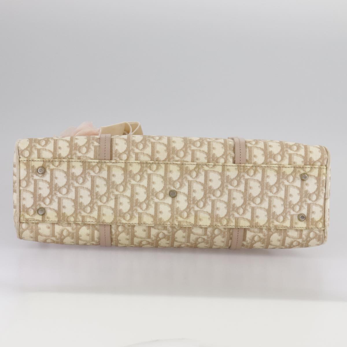 Trotter Canvas Chain Hand Bag PVC Beige Silver