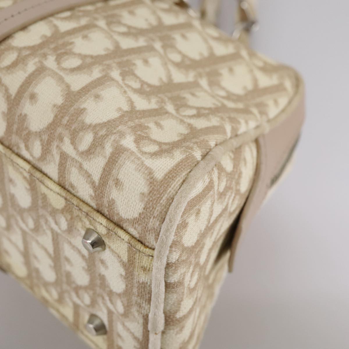 Trotter Canvas Chain Hand Bag PVC Beige Silver
