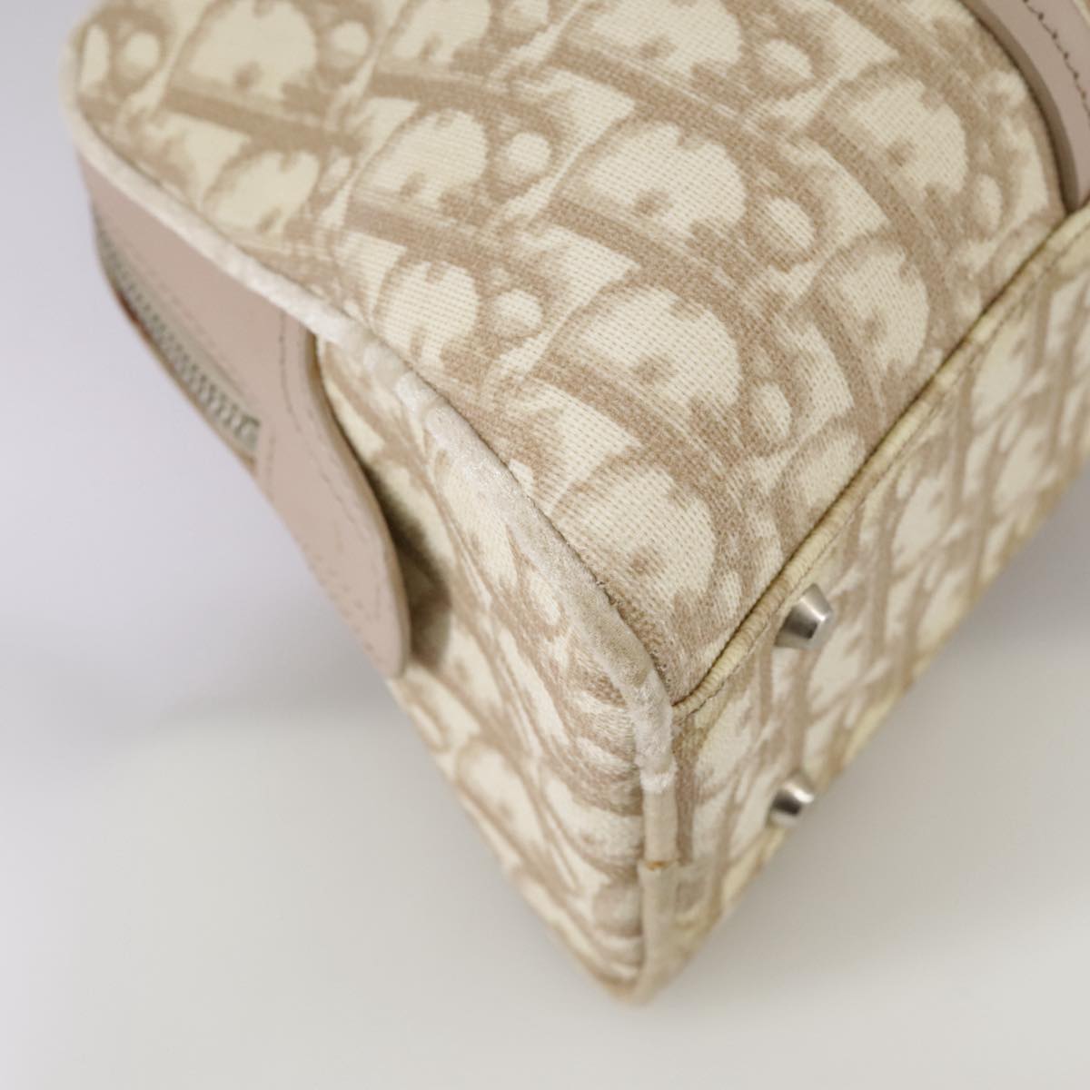 Trotter Canvas Chain Hand Bag PVC Beige Silver