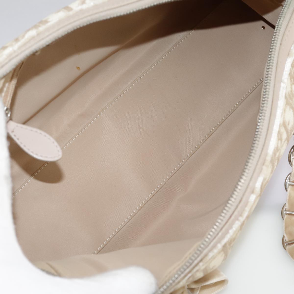 Trotter Canvas Chain Hand Bag PVC Beige Silver