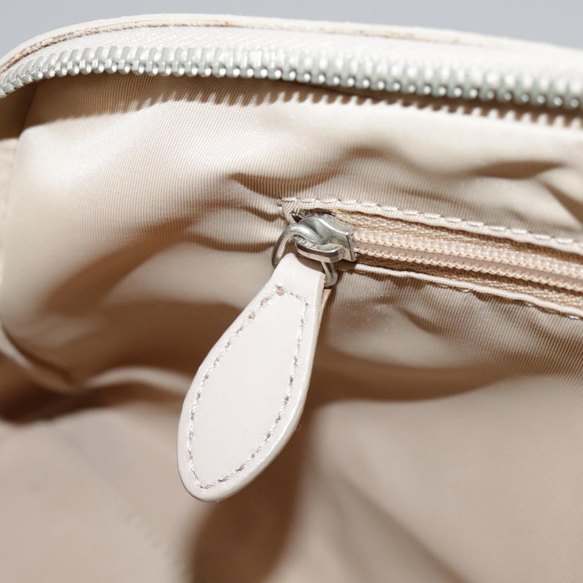 Trotter Canvas Chain Hand Bag PVC Beige Silver