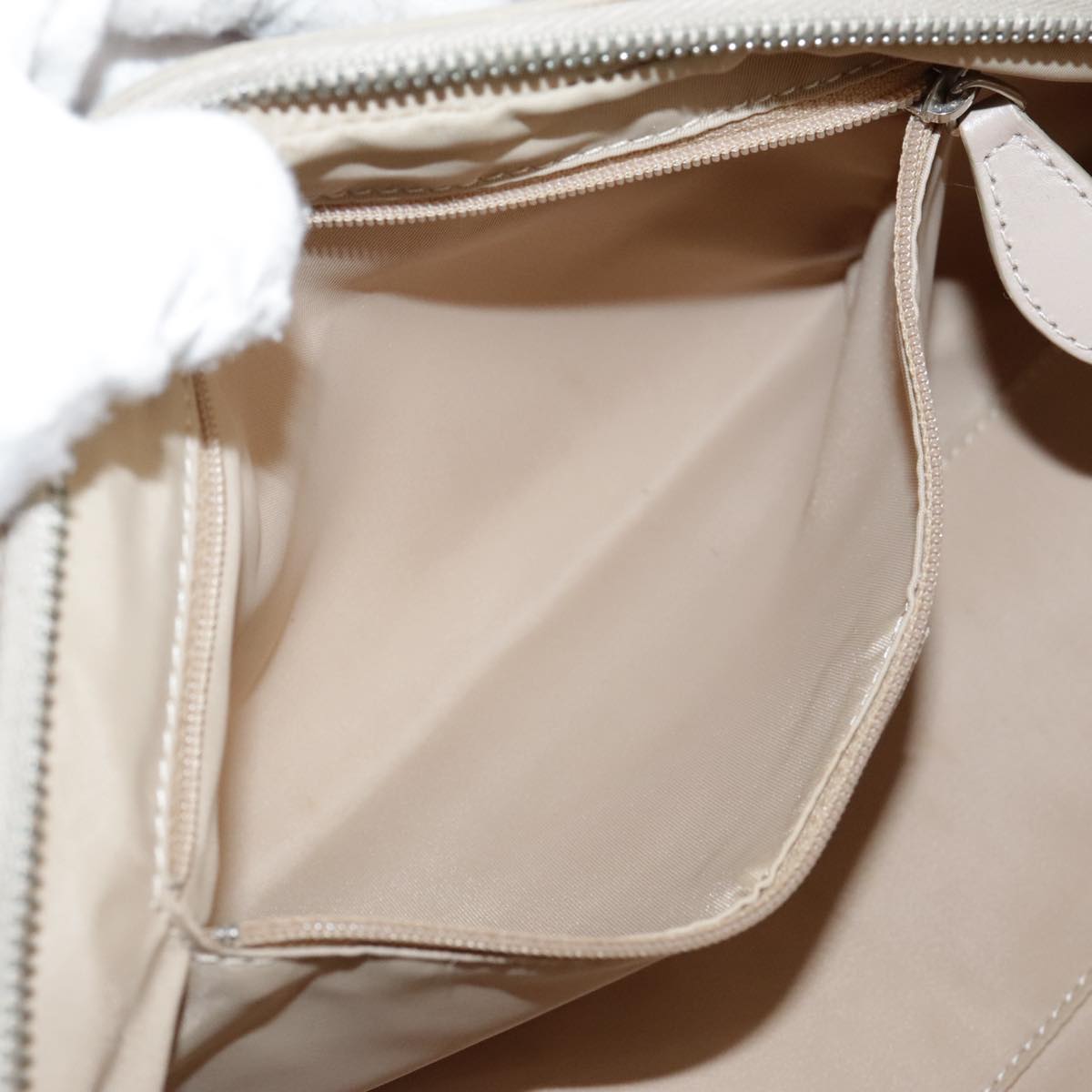Trotter Canvas Chain Hand Bag PVC Beige Silver
