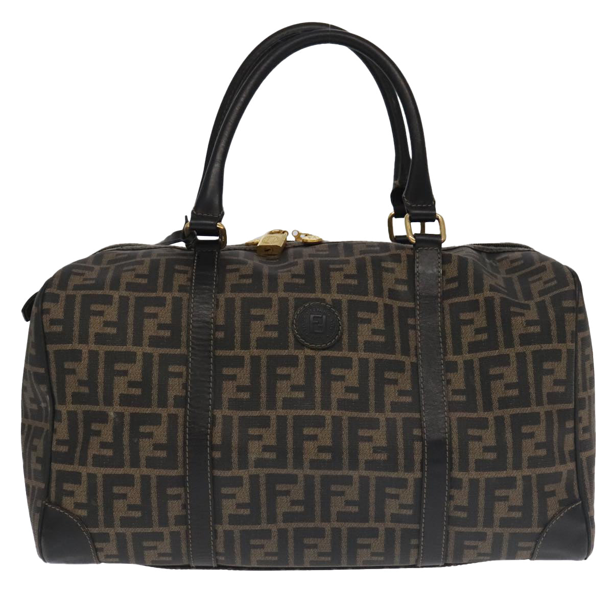 Zucca Canvas Boston Bag Brown Black Gold