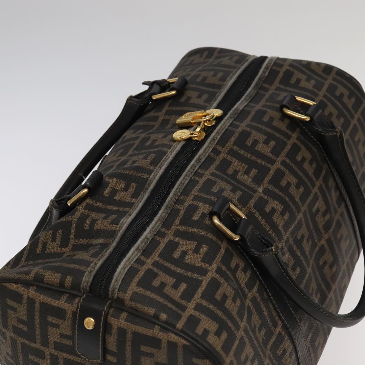 Zucca Canvas Boston Bag Brown Black Gold