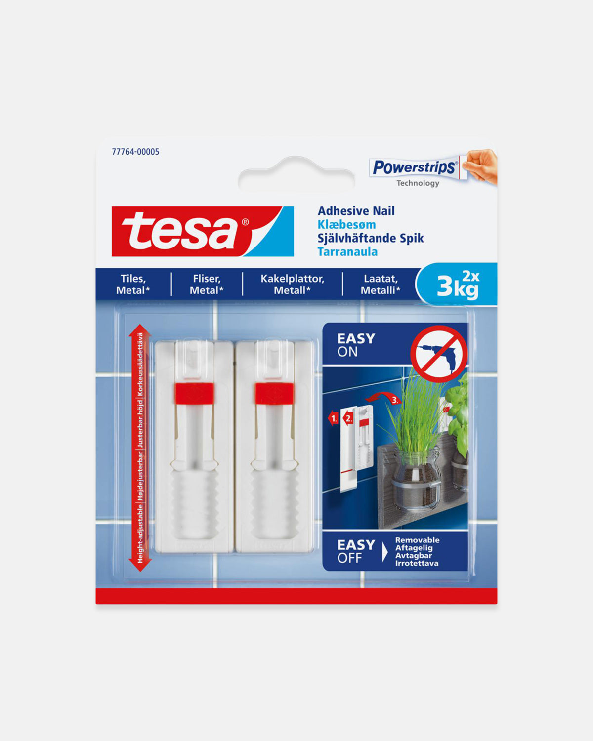 Självhäftande Justerbar kakelspik 2-pack