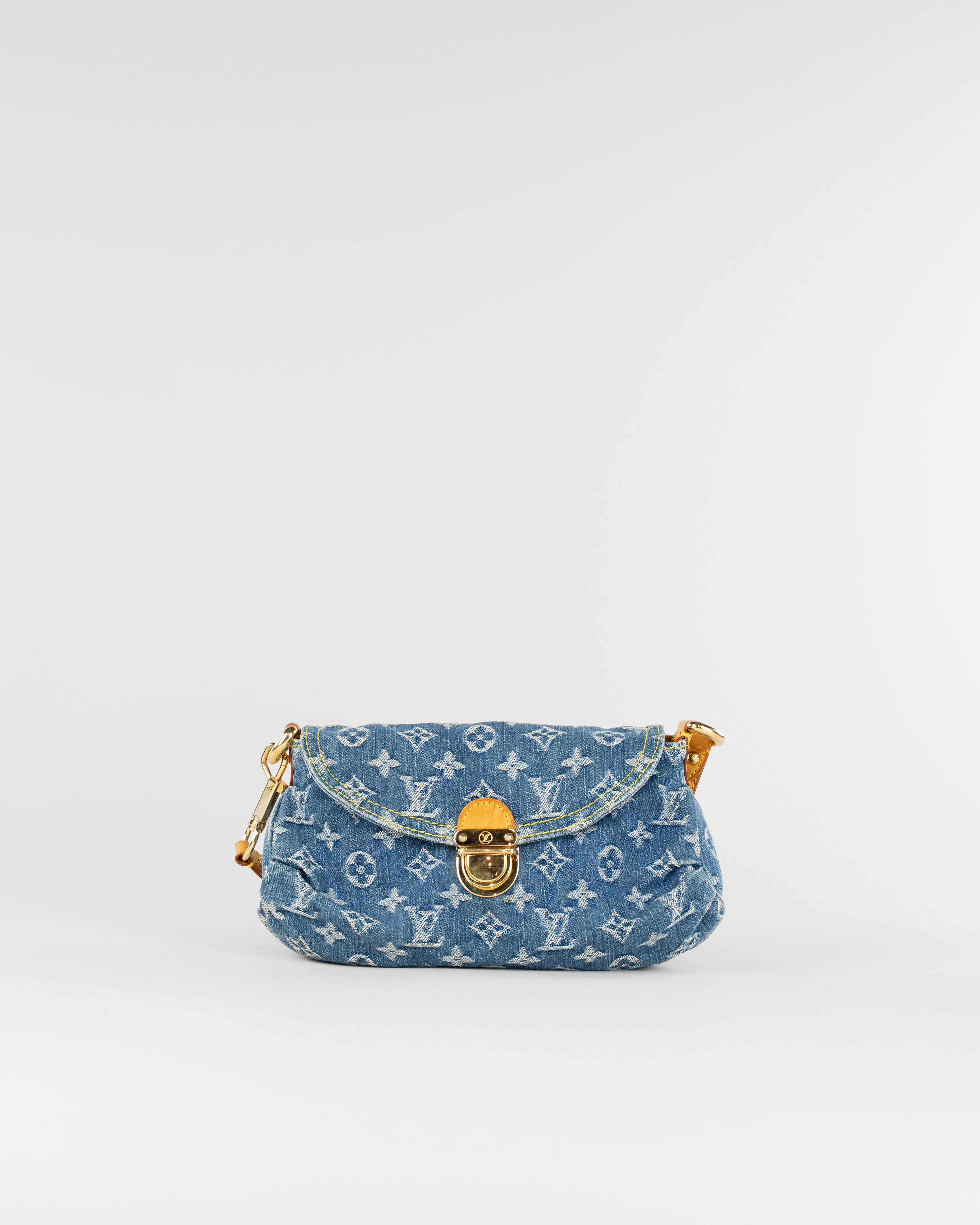 Monogram Denim Mini Preity Shoulder Bag Blue