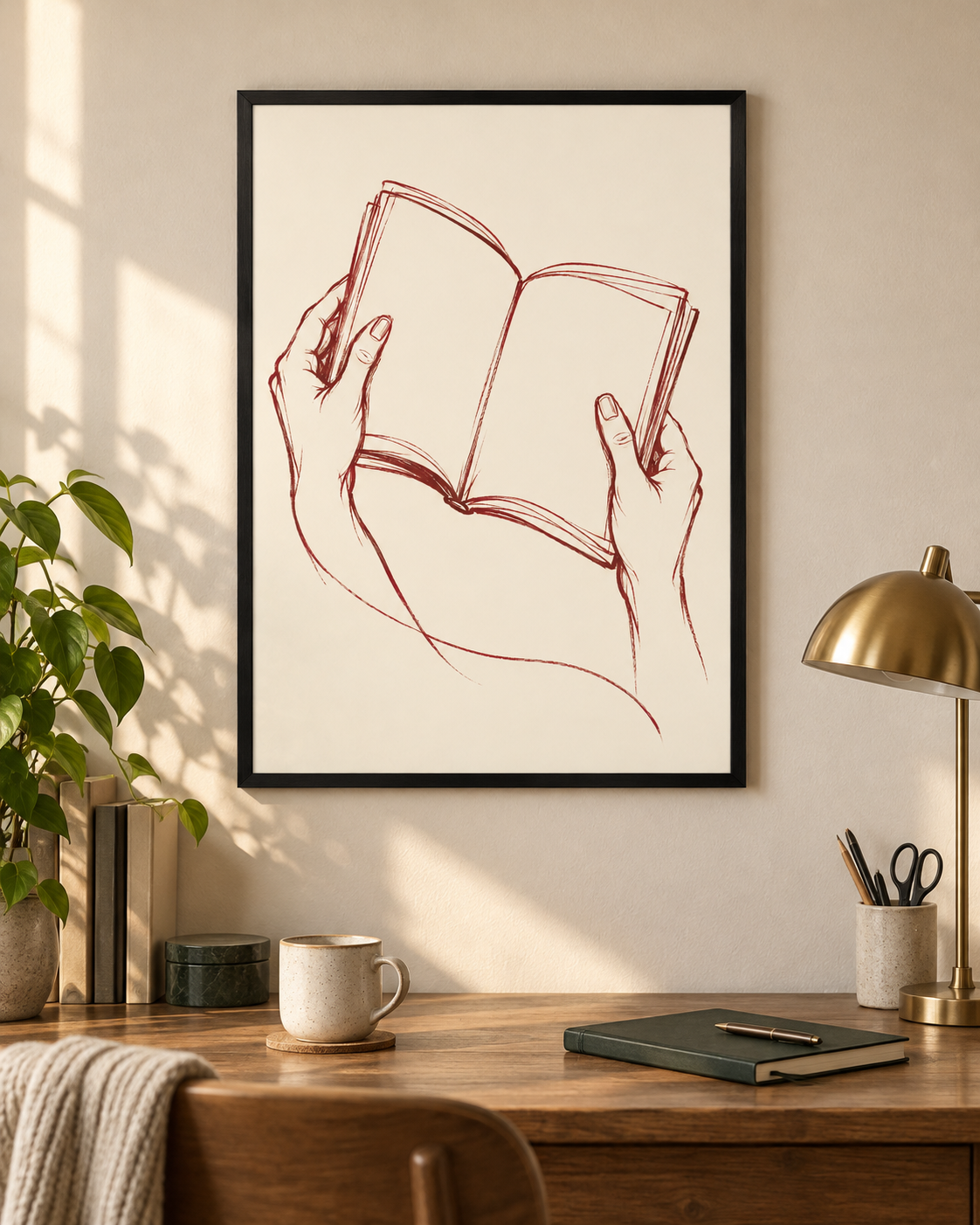 Läsro poster från Kanva i hemmiljö med svart träram. Ram säljs separat.