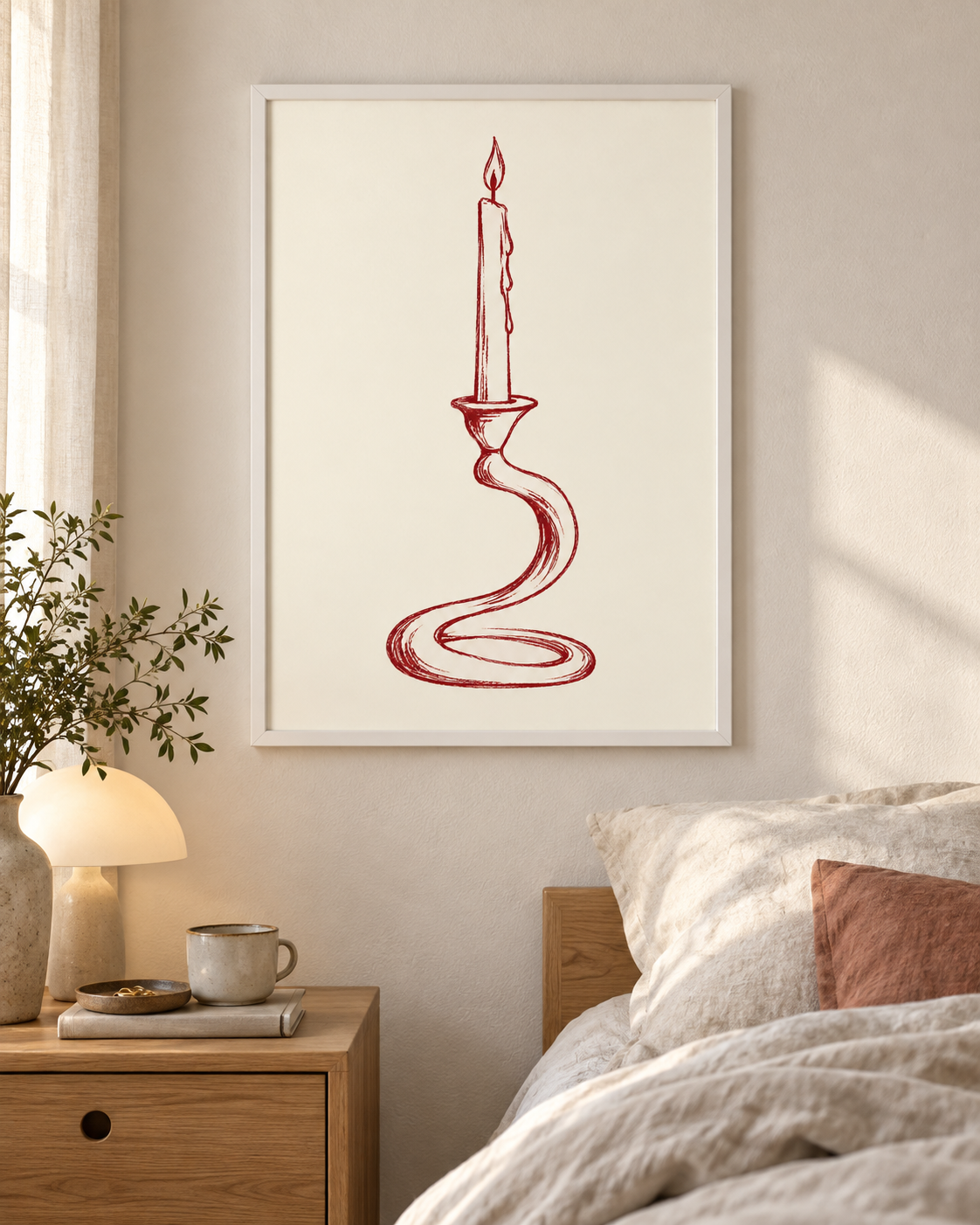 Ljusbåge poster från Kanva i hemmiljö med vit träram. Ram säljs separat.
