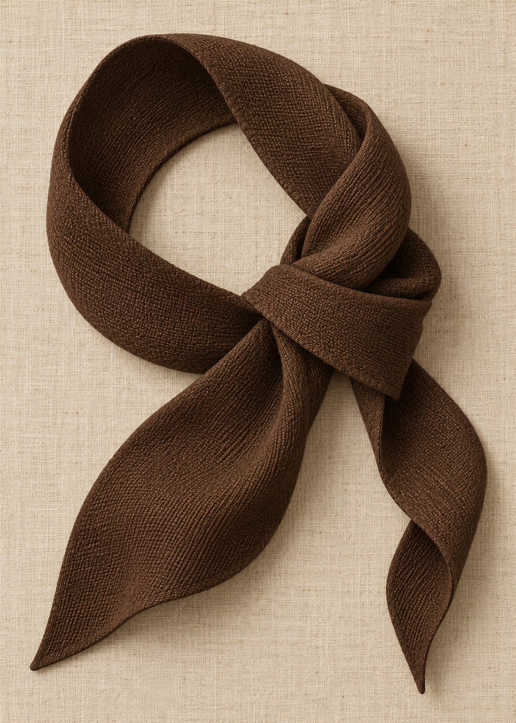 Lös knut från Kanva. En lös skulptural knut av textil. Huvudfärger: Brunt, Beige.